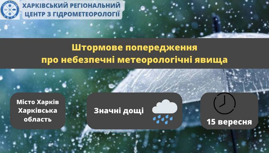 Харківський регіональний центр з гідрометеорології. Прогноз на 15 вересня